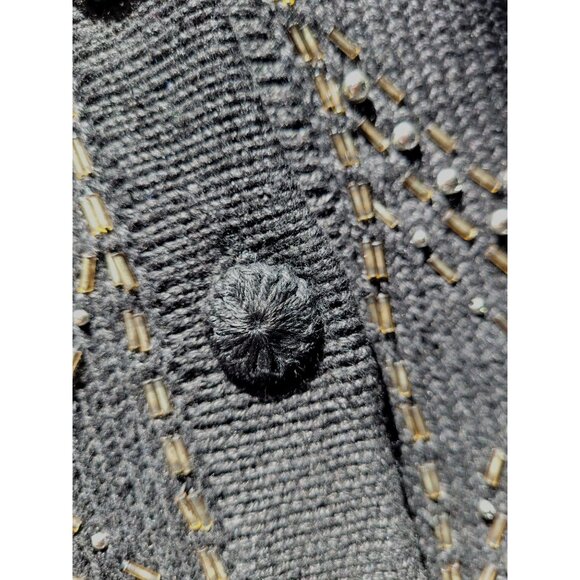 OHI Vintage Knit Vest Womens Size L Beaded Black Button V Neck Ramie Cotton - Picture 7 of 11